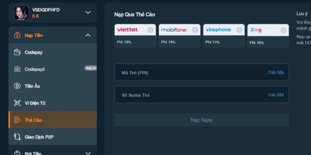 Chú ý khi tiến hành nạp tiền tại nhà cái Tap88
